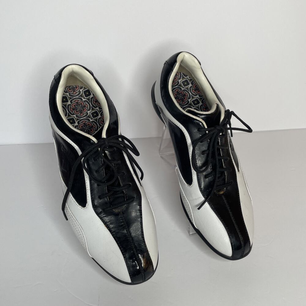 CALLAWAY Batista size 6.5 GOLF Shoes W465-21 Lace up BLACK WHITE Patent Leather